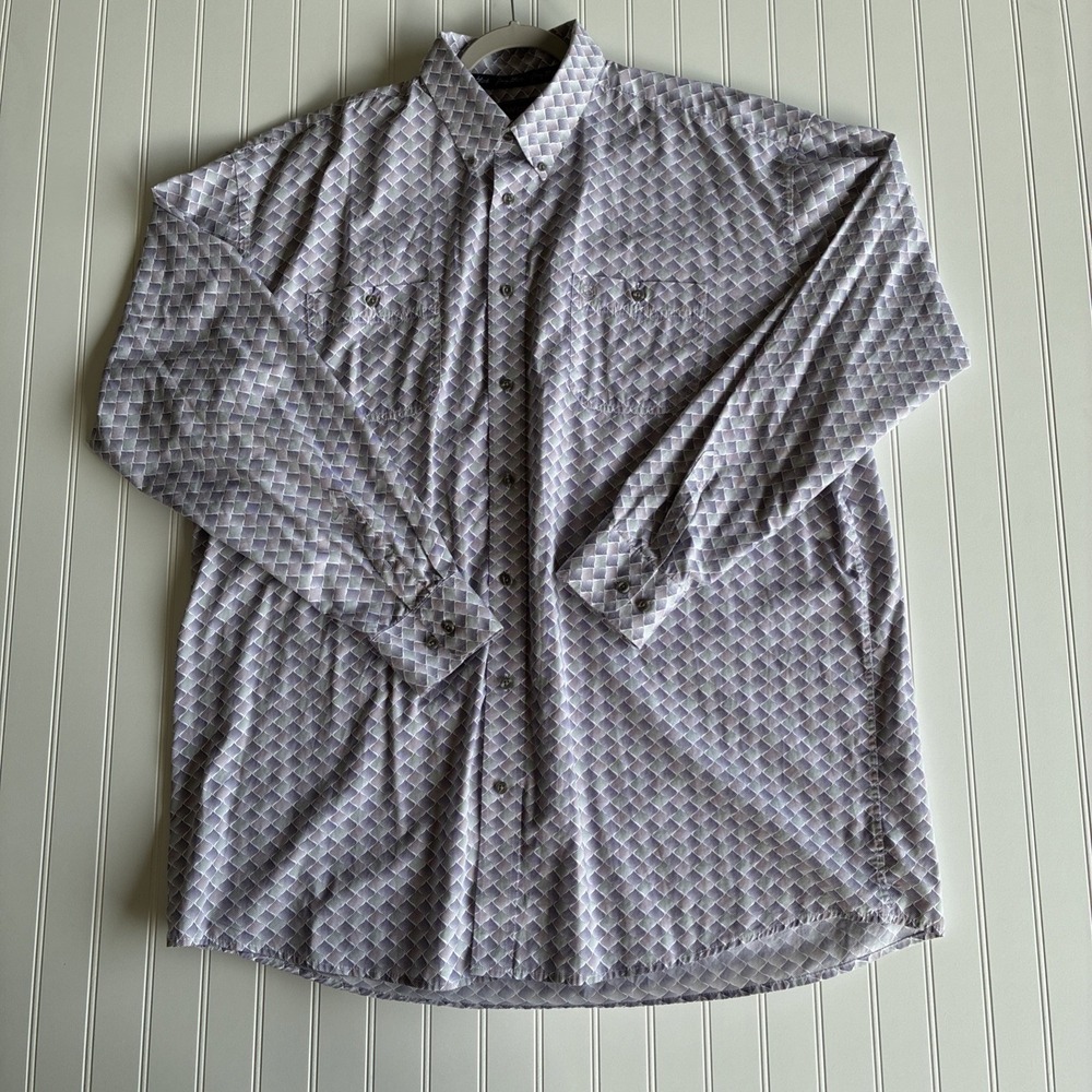 Wrangler George Strait Collection Button Down 3x Tall Long Pocket Logo Geo Wave
